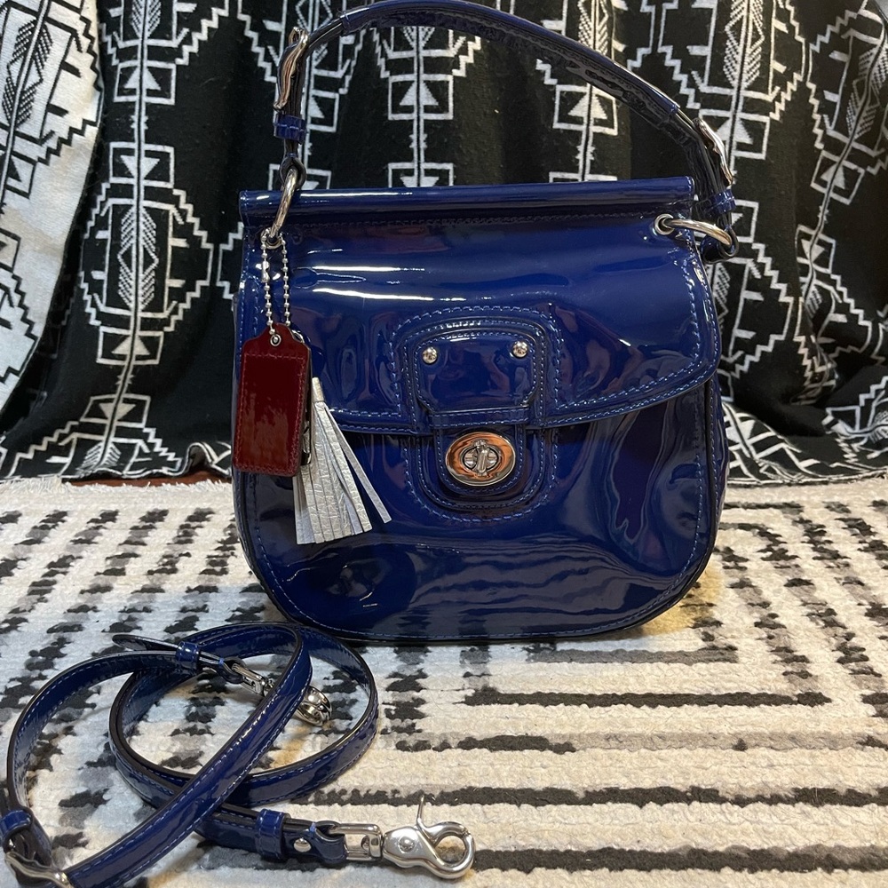 Coach Willis blue patent leather crossbody purse